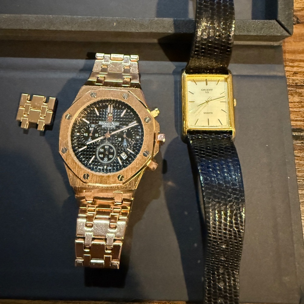 men’s watches  - Orient dress watch with leather band - Casual Royal Oak style.